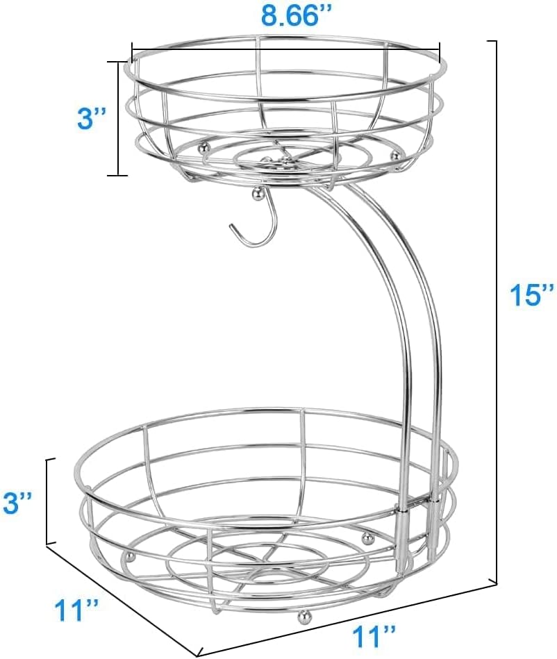 2-Tier Detachable Fruit Basket with Banana Hanger, Metal Wire Storage Holder for Fruits, Vegetables, Bread & Snacks - Image 7