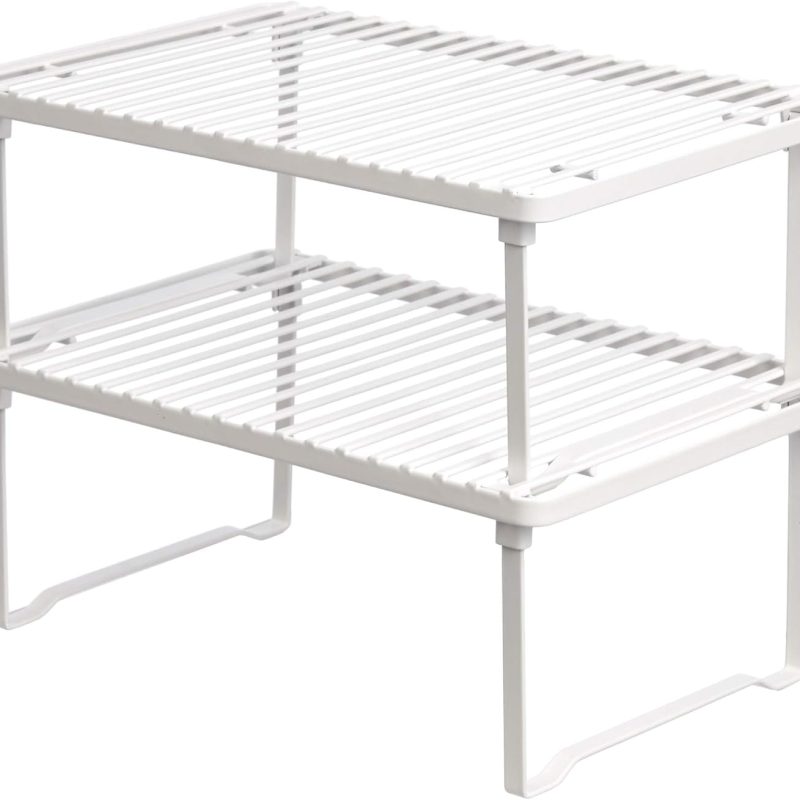 Stackable Kitchen Storage Shelves, Pack of 2, 20.3 x 31.6 x 11.4 cm, Metal, White