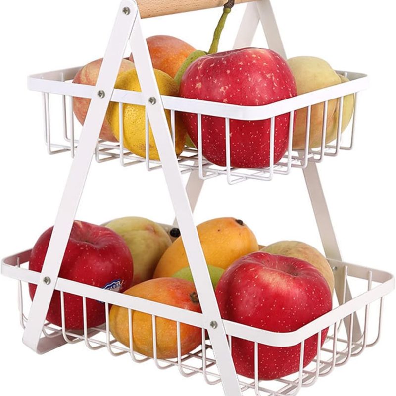 Detachable 2-Tier Fruit Basket, Vegetable Rack & Fruit Bowl Holder for Kitchen