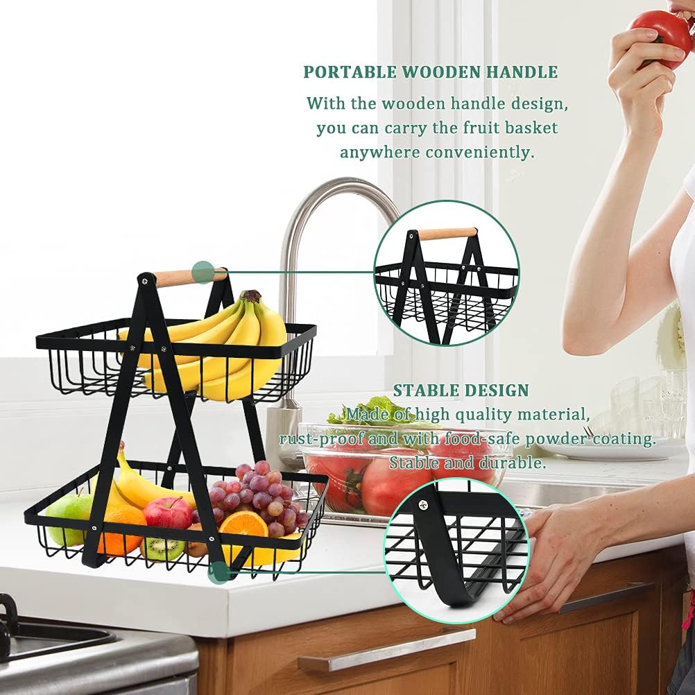 2-Tier Fruit Basket, Detachable Fruit Holder with Screwdriver for Home, Kitchen, Office - Image 5