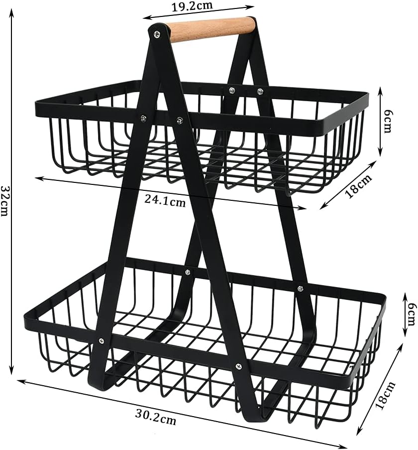 2-Tier Fruit Basket, Detachable Fruit Holder with Screwdriver for Home, Kitchen, Office - Image 2