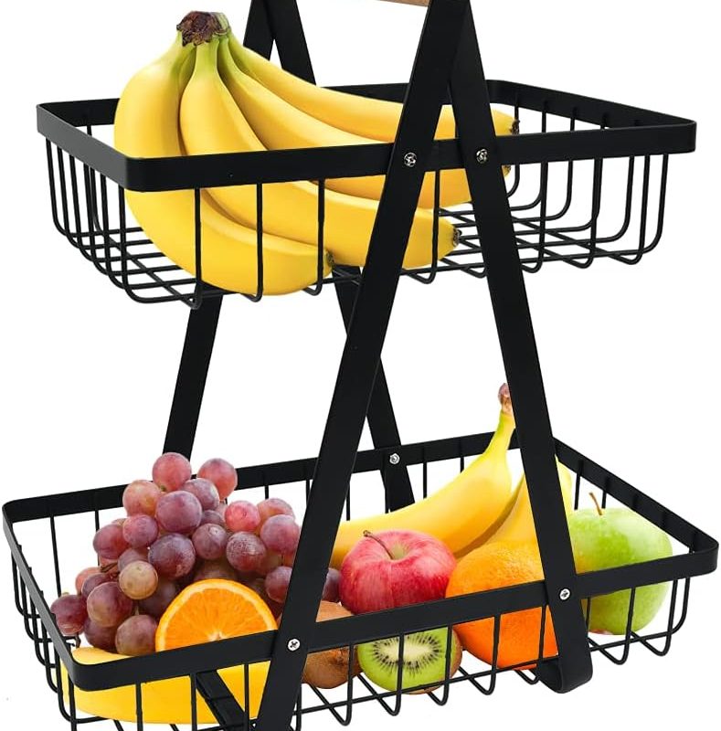 2-Tier Fruit Basket, Detachable Fruit Holder with Screwdriver for Home, Kitchen, Office