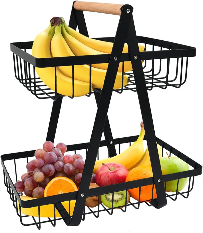 2-Tier Fruit Basket, Detachable Fruit Holder with Screwdriver for Home, Kitchen, Office