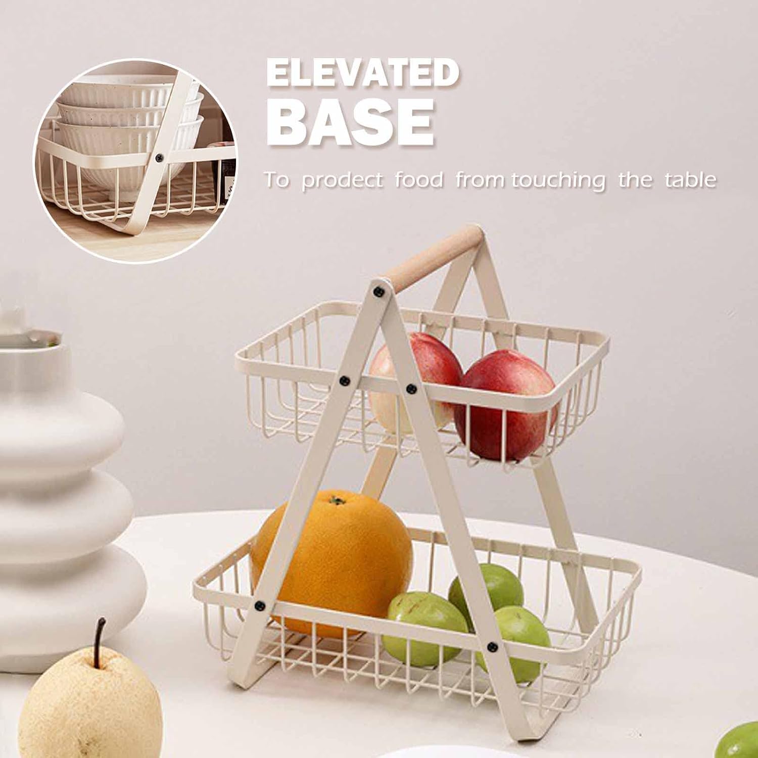 Detachable 2-Tier Fruit Basket, Vegetable Rack & Fruit Bowl Holder for Kitchen - Image 4