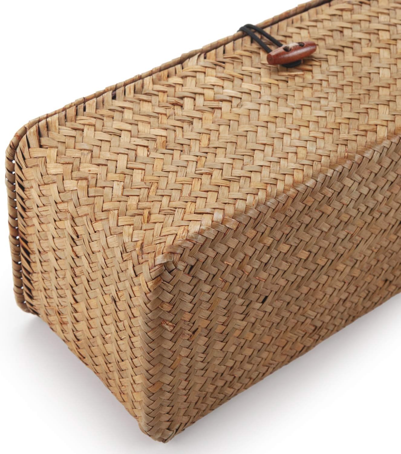 Small Woven Storage Basket with Lid, Rectangular with Sections for Organizing Snacks, Toys, Tampons - Image 6