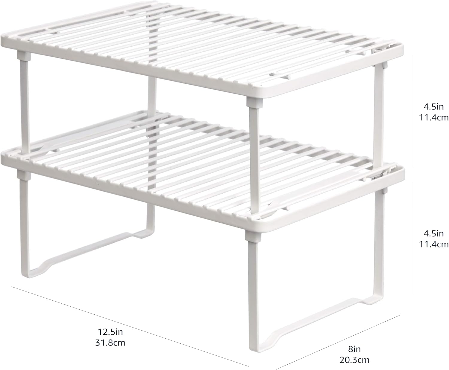 Stackable Kitchen Storage Shelves, Pack of 2, 20.3 x 31.6 x 11.4 cm, Metal, White - Image 6