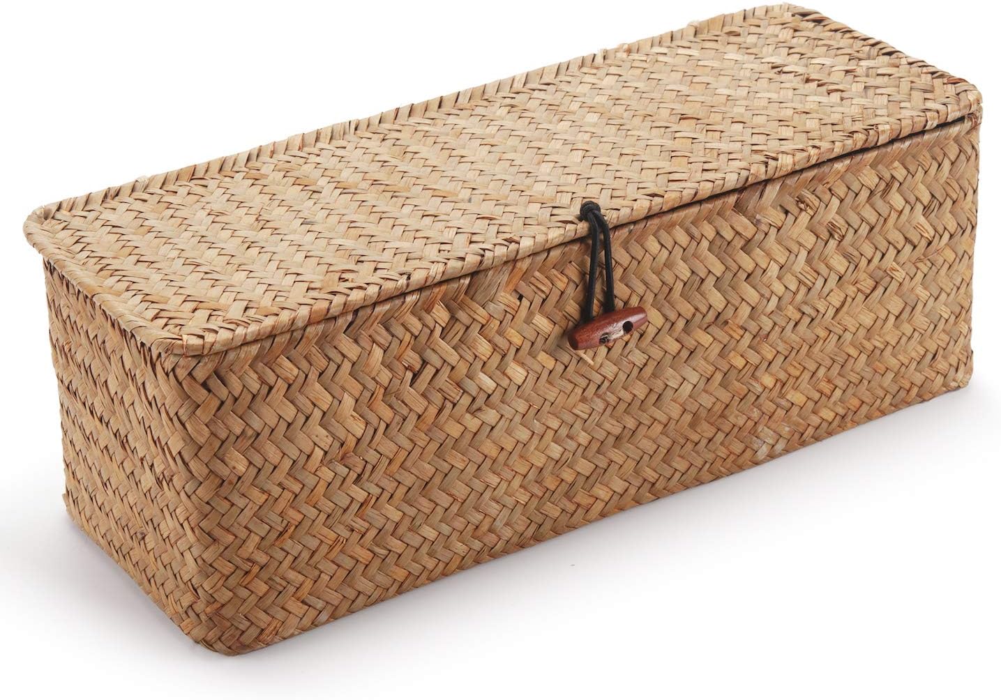 Small Woven Storage Basket with Lid, Rectangular with Sections for Organizing Snacks, Toys, Tampons - Image 3