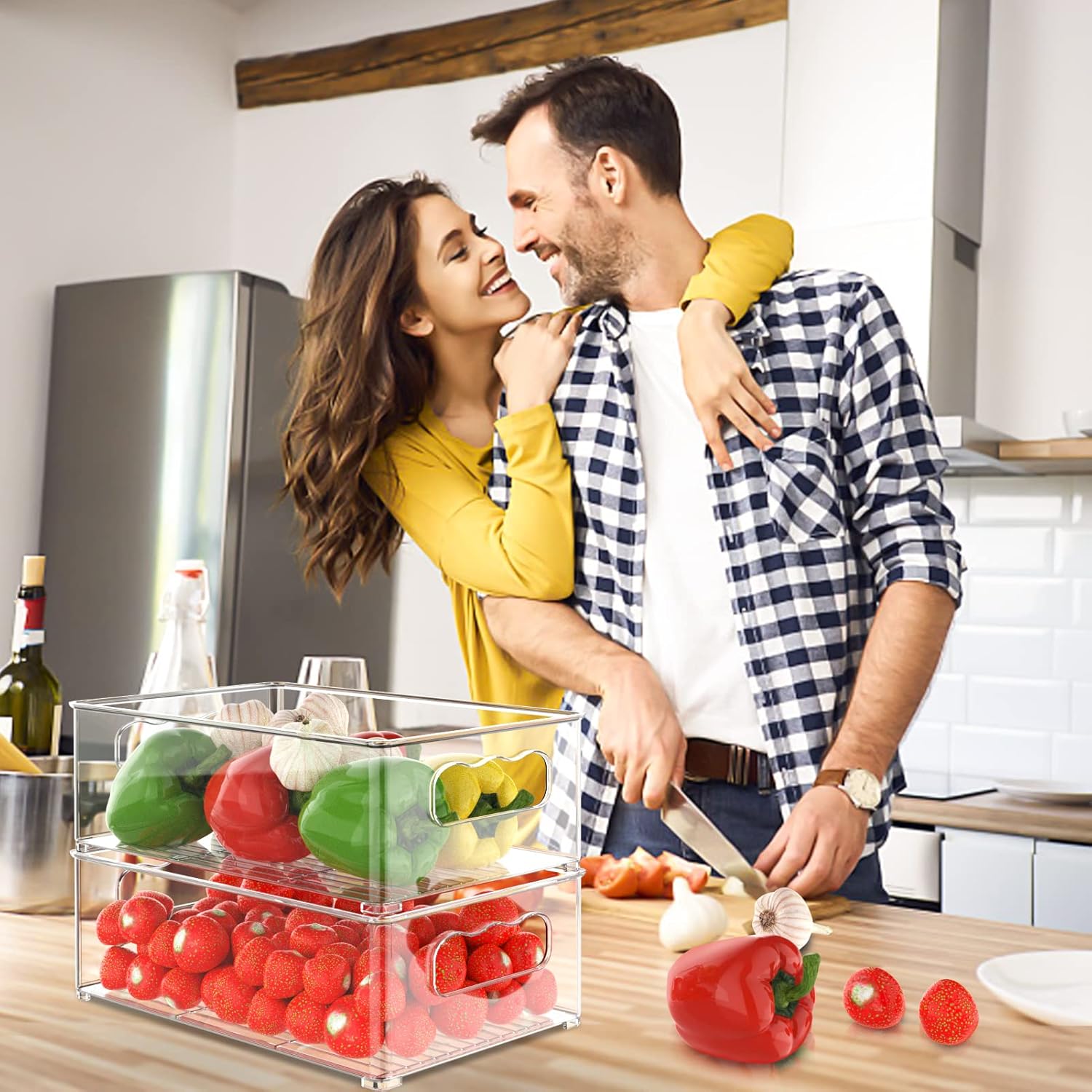 Fridge Storage Organiser, 6 Pack (3 Sizes), Stackable for Pantry, Freezer, Cabinet, Drawer - Image 3