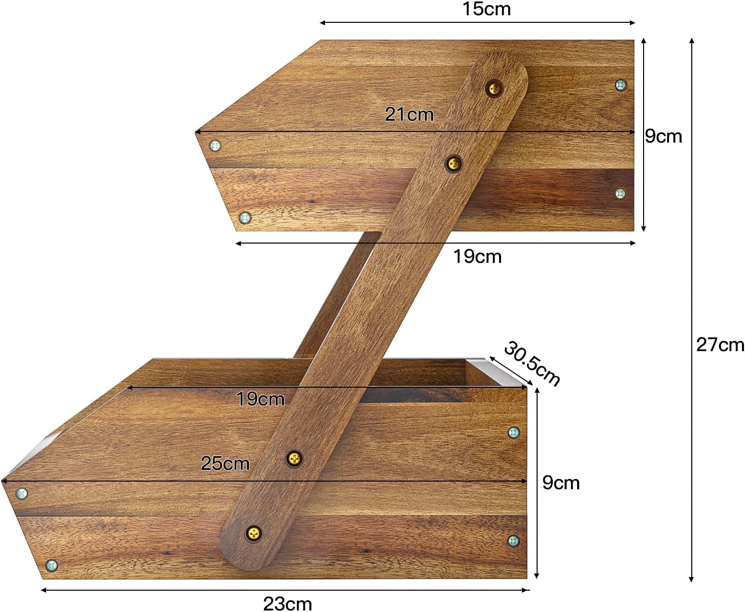 2-Tier Acacia Wood Fruit Basket Stand, Kitchen Countertop Storage Rack - Image 3