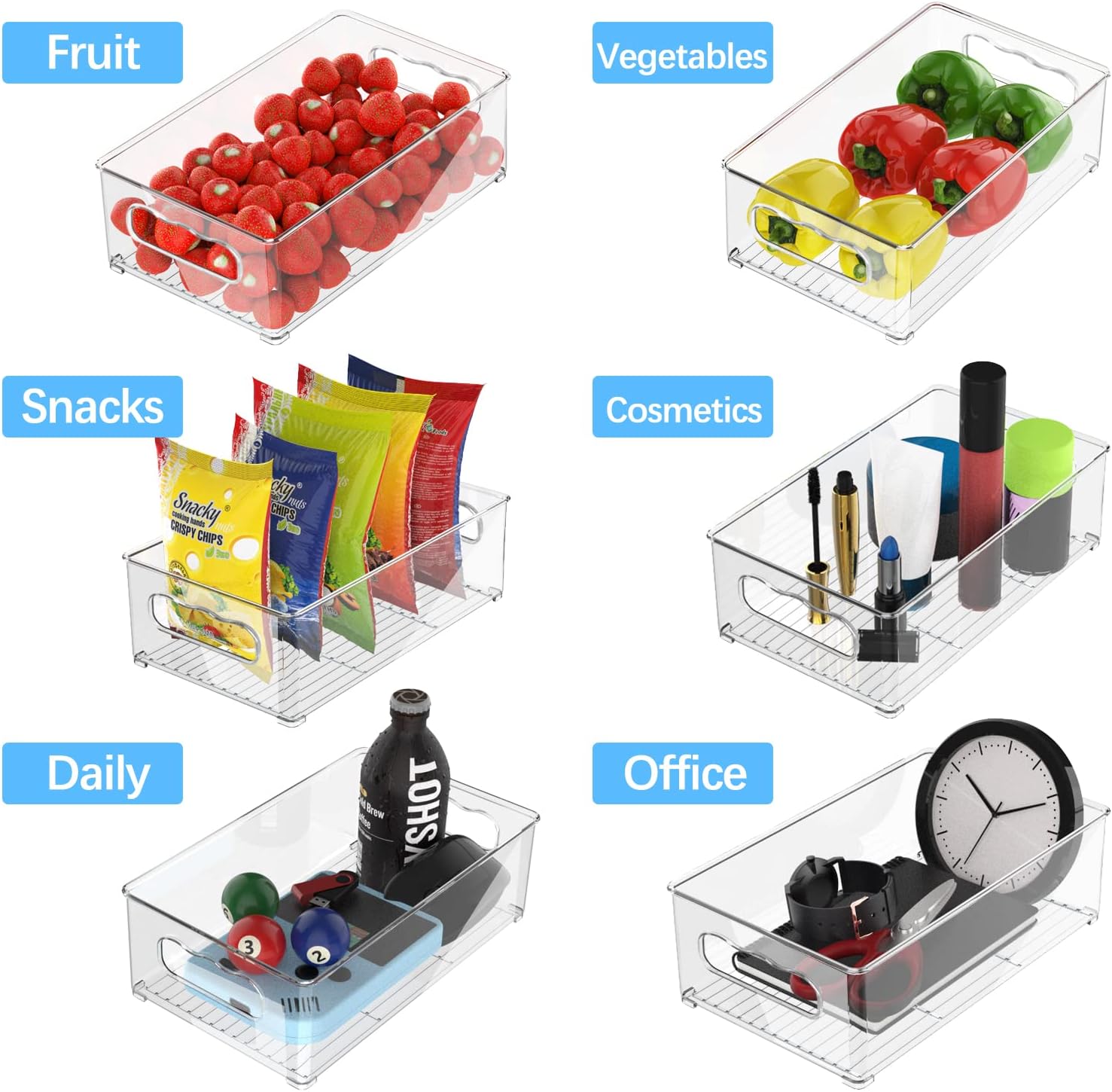 Fridge Storage Organiser, 6 Pack (3 Sizes), Stackable for Pantry, Freezer, Cabinet, Drawer - Image 5