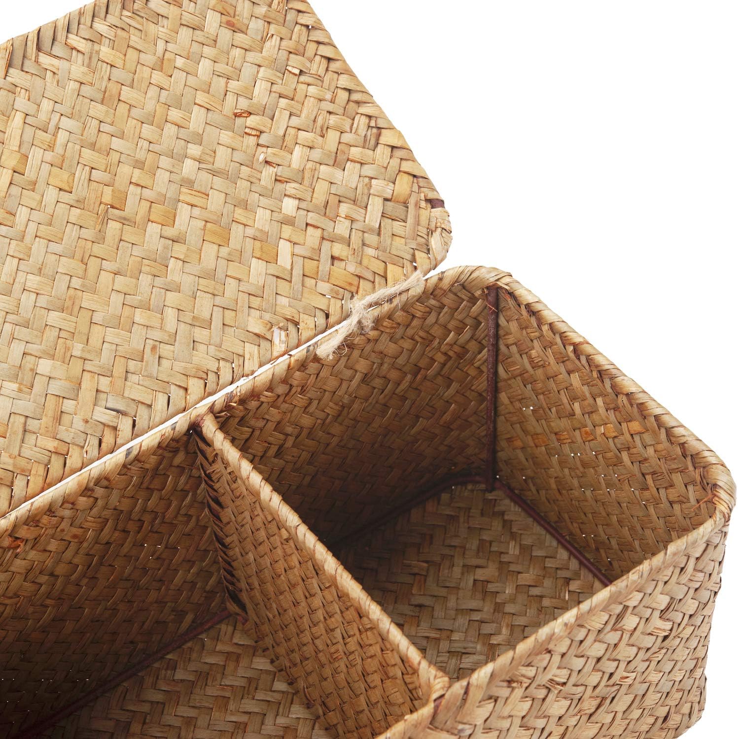 Small Woven Storage Basket with Lid, Rectangular with Sections for Organizing Snacks, Toys, Tampons - Image 4
