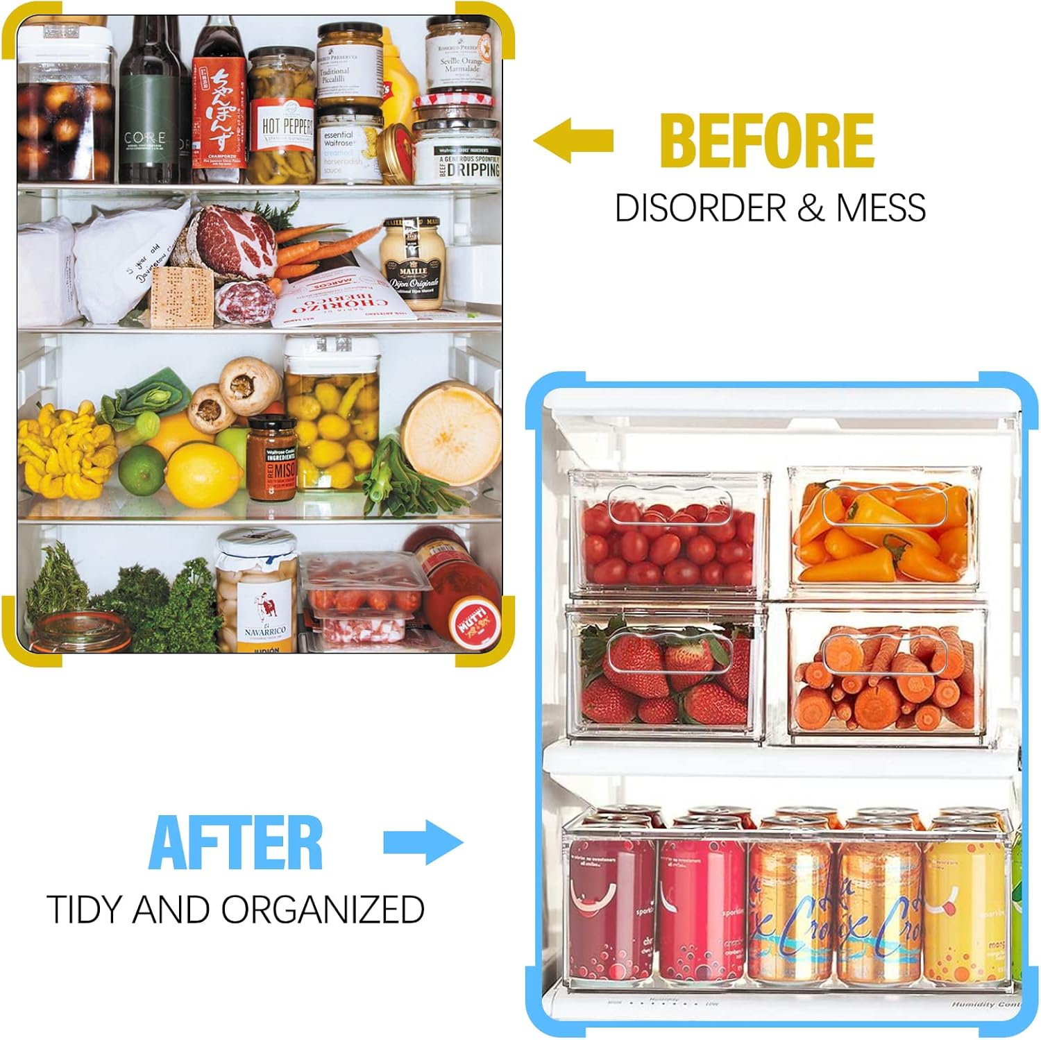 Fridge Storage Organiser, 6 Pack (3 Sizes), Stackable for Pantry, Freezer, Cabinet, Drawer - Image 6