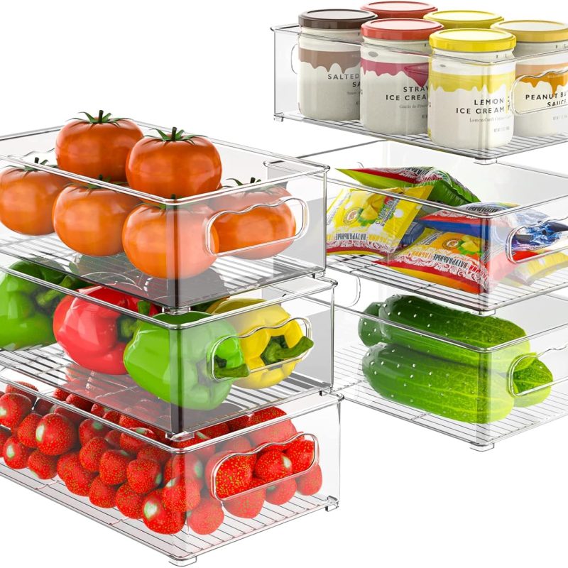 Fridge Storage Organiser, 6 Pack (3 Sizes), Stackable for Pantry, Freezer, Cabinet, Drawer