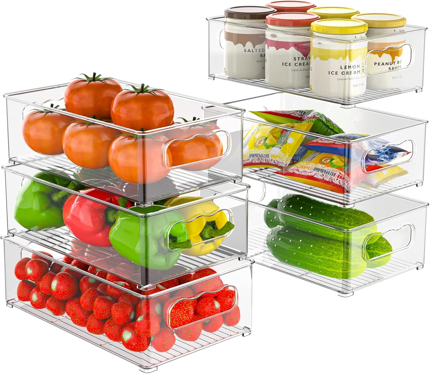 Fridge Storage Organiser, 6 Pack (3 Sizes), Stackable for Pantry, Freezer, Cabinet, Drawer