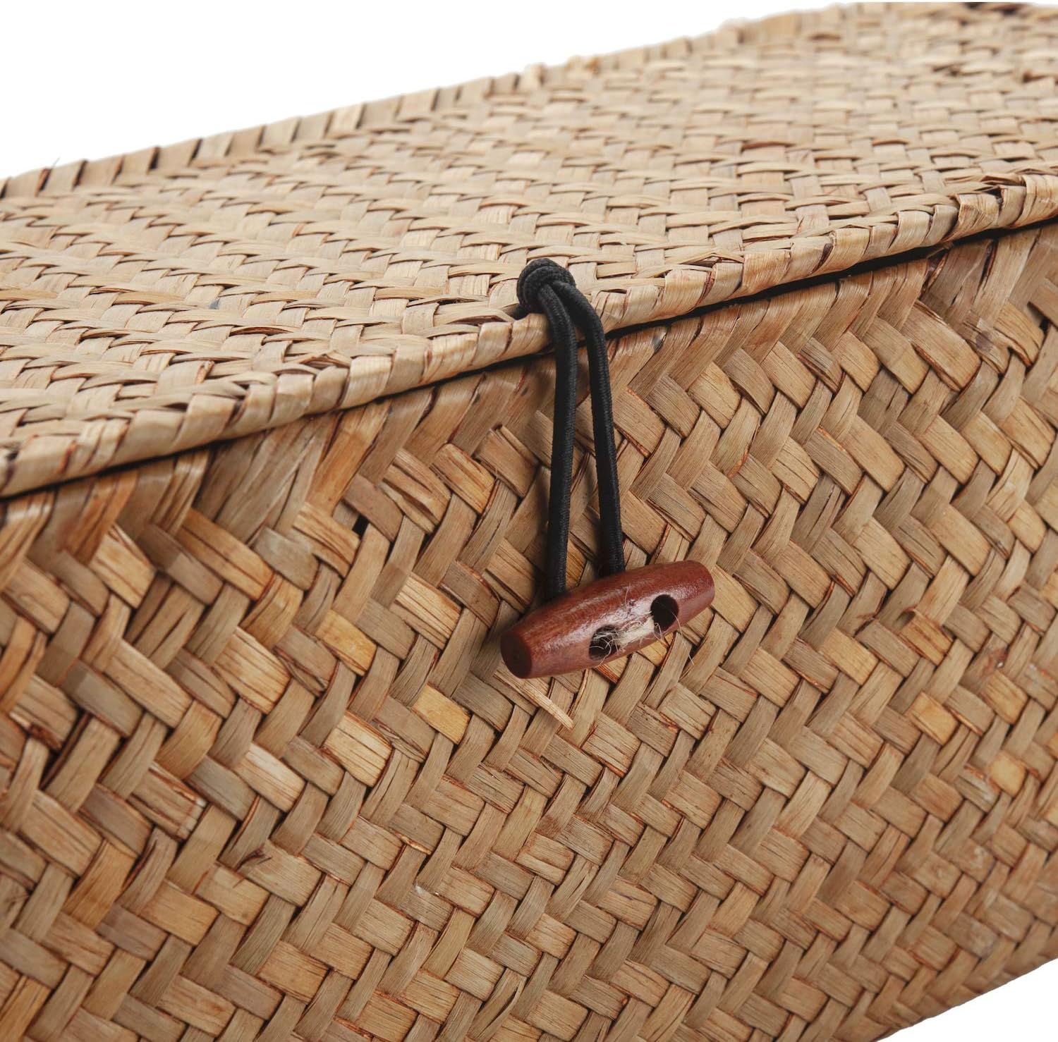 Small Woven Storage Basket with Lid, Rectangular with Sections for Organizing Snacks, Toys, Tampons - Image 5