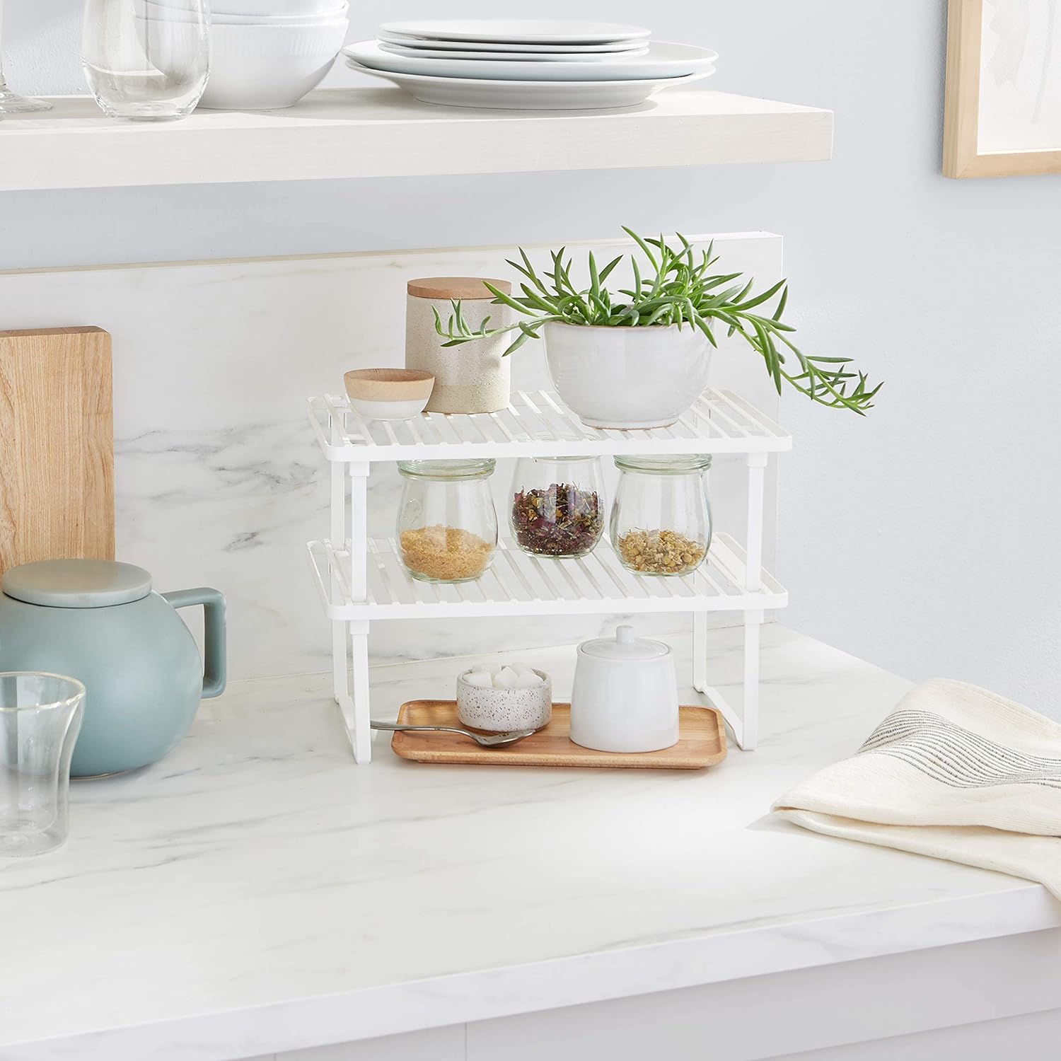 Stackable Kitchen Storage Shelves, Pack of 2, 20.3 x 31.6 x 11.4 cm, Metal, White - Image 7